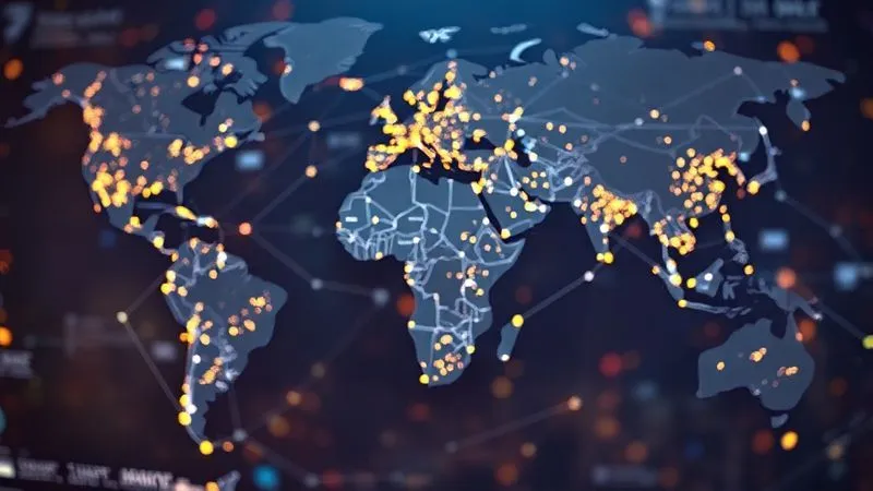 A photorealistic, highly detailed image of a complex global supply chain map overlaid with abstract digital nodes and lines, representing the interconnectedness and potential points of ethical concern in cosmetic ingredient sourcing. Cinematic lighting, sharp focus on the intricate network, depth of field blurring the edges, 8K hyper-detailed, professional photography, shot on a high-end DSLR.