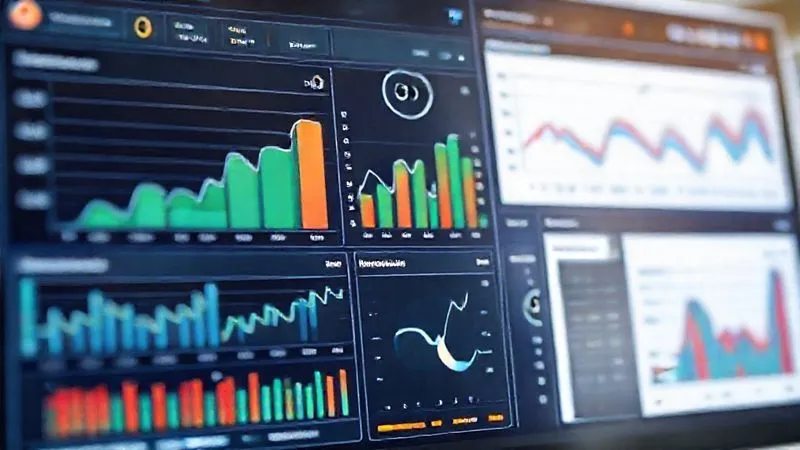 A photorealistic sophisticated analytics dashboard displaying various KPIs for sales forecasting and inventory management, with graphs, charts, and real-time data, professional and clean design, 8K, cinematic lighting, sharp focus on the dashboard, depth of field.