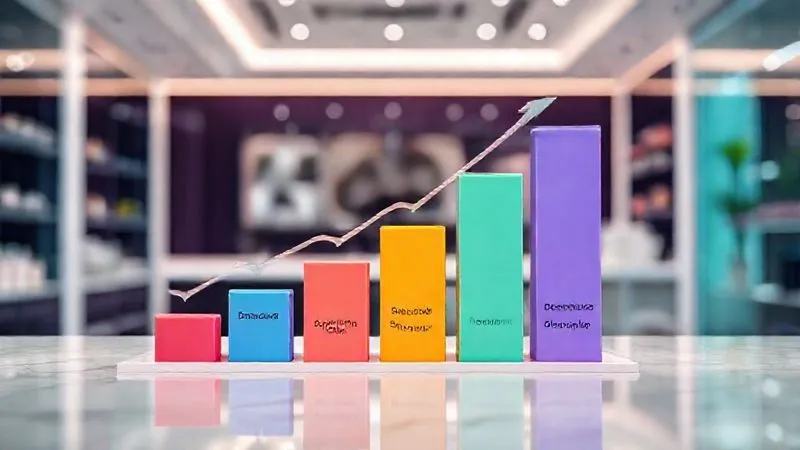 A photorealistic 3D bar chart showing a clear increase across multiple key performance indicators (KPIs) for a beauty business: 'Service Bookings', 'Product Sales', 'Client Retention', and 'Operational Efficiency'. The chart is clean, modern, with vibrant colors, set against a blurred background of a high-tech beauty clinic. Cinematic lighting, sharp focus on the data, depth of field, 8K hyper-detailed, shot on a high-end DSLR.