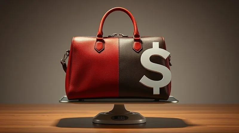 A photorealistic image of a luxury handbag on a scale, with one side heavily weighted down by an abstract 'overpricing' or 'undervaluing' symbol, illustrating the imbalance and common pricing pitfalls. 8K, cinematic lighting, sharp focus, depth of field.