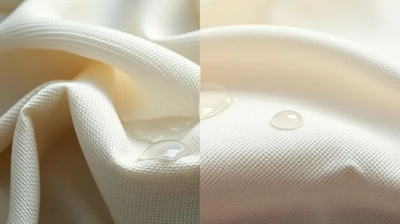 A split, photorealistic image. On one side, a natural fiber fabric is visibly stiff and heavy, with water pooling on its surface, illustrating poor hand-feel. On the other side, the same fabric is supple, breathable, and water beads perfectly, illustrating optimal balance. Professional photography, 8K, cinematic lighting, sharp focus, depth of field, shot on a high-end DSLR.