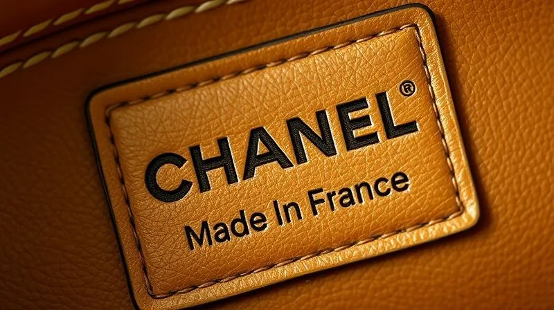 A close-up, photorealistic image of a vintage Chanel bag's interior heat stamp, showing the clear, deeply embossed "CHANEL" and "Made In France" text on a leather patch. The leather texture around the stamp should be visible and undisturbed. Professional photography, 8K, cinematic lighting, sharp focus, depth of field, shot on a high-end DSLR.