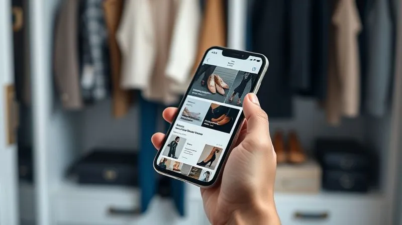 A hand holding a sleek, modern smartphone, its screen displaying a meticulously curated and sophisticated fashion feed. The content on the screen shows a balanced mix of classic, high-quality shoe styles, insightful expert fashion analysis articles, and elegant, high-quality photography, purposefully devoid of fast-fashion advertisements or fleeting micro-trends. The background is a subtly blurred, tastefully organized wardrobe or a chic, minimalist desk space. Photorealistic, professional photography, 8K, cinematic lighting, sharp focus on the phone screen and its content, depth of field blurring the background, shot on a high-end DSLR.