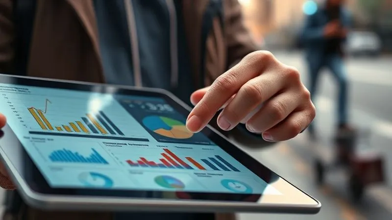 Photorealistic, professional photography, 8K, cinematic lighting, sharp focus, depth of field, shot on a high-end DSLR. A data analyst's hands hovering over a tablet displaying complex social media metrics, with a focus on a graph showing an unusual spike in engagement. The background is a blurred, urban streetwear scene, connecting the data to the industry.