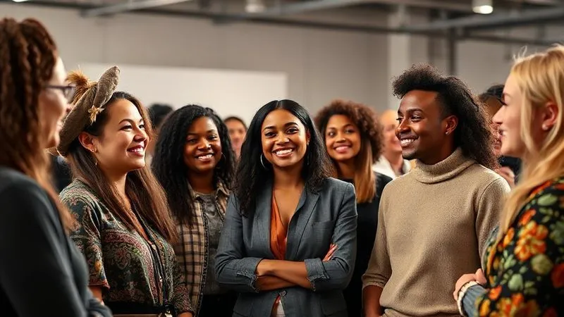 A photorealistic image of a diverse group of people, including a brand representative, engaging in an open, honest discussion about sustainable fashion, possibly at a community event or workshop. They are smiling and actively listening, conveying trust and transparency, cinematic lighting, sharp focus on the group, depth of field, professional photography, 8K hyper-detailed.