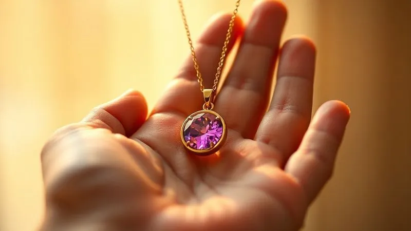 A photorealistic image of a single, radiant sustainable jewelry piece (e.g., a necklace with a traceable gemstone or recycled gold pendant) gleaming brightly, held gently in an open hand, symbolizing hope and a clear, ethical choice. The background is a soft, warm glow, suggesting a positive future. Professional photography, 8K, cinematic lighting, sharp focus on the jewelry, depth of field, shot on a high-end DSLR.