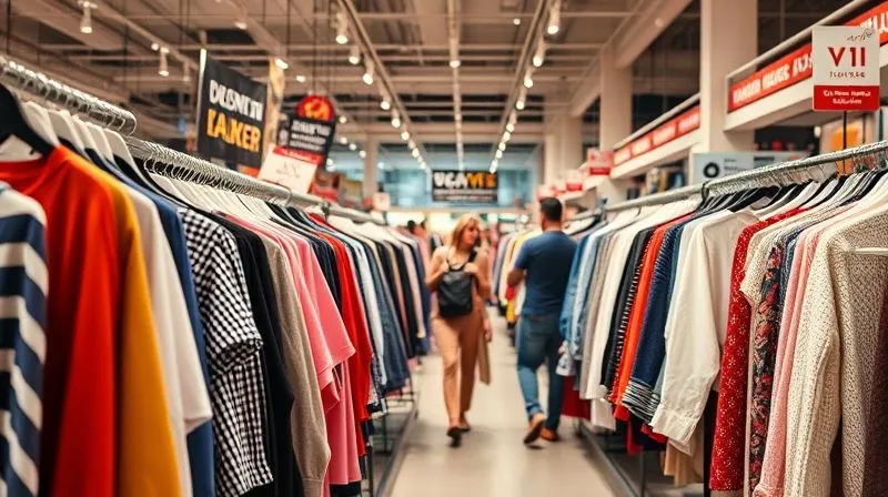 A photorealistic, professional photography image of a bustling, modern second-hand fashion store or online marketplace interface, showcasing high-quality, beautifully displayed pre-owned garments. The atmosphere is vibrant and inviting, emphasizing style and sustainability. Cinematic lighting, sharp focus on the diversity of clothing, depth of field blurring the background shoppers, 8K hyper-detailed, shot on a high-end DSLR.