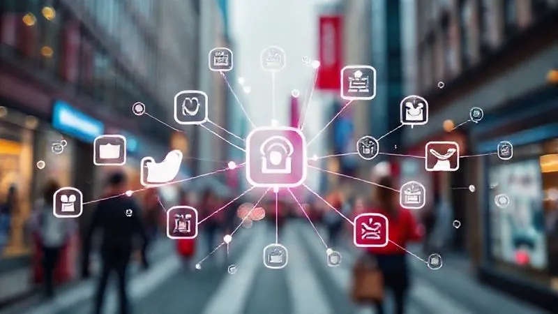 A stylized graphic showing interconnected social media icons, with vibrant trend lines emerging from them, set against a blurred urban background with subtle fashion elements, photorealistic, professional photography, 8K, cinematic lighting, sharp focus on the graphic, depth of field blurring the background action, shot on a high-end DSLR.