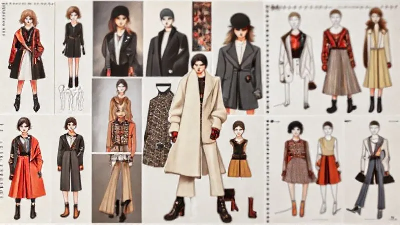 A diverse mood board showcasing various fashion themes and micro-trends like 'dark academia,' 'cottagecore,' and 'futuristic chic,' with elements creatively overlapping and inspiring new outfit combinations. The board should feel dynamic and visually rich. Photorealistic, professional photography, 8K, cinematic lighting, sharp focus on the details of the mood board, depth of field blurring a background of fashion sketches, shot on a high-end DSLR.