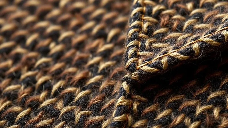 A close-up, photorealistic image of a vintage wool tweed fabric, showing intricate weave and texture, with a hand-stitched seam in the foreground, highlighting the superior craftsmanship. Cinematic lighting emphasizes the texture and detail, sharp focus, depth of field, 8K hyper-detailed, shot on a high-end DSLR.