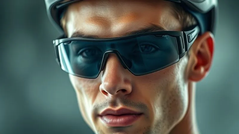A photorealistic close-up of a professional athlete's face wearing sleek, well-fitting wraparound sports eyewear, showing the frame perfectly conforming to the contours of the face, blocking all peripheral light. The athlete's expression is focused and clear. Professional photography, 8K, cinematic lighting, sharp focus on the eyewear and face, depth of field blurring the background, shot on a high-end DSLR.