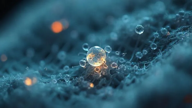 Photorealistic, professional photography, 8K, cinematic lighting, sharp focus on a microscopic view of textile fibers, where tiny, glowing antimicrobial nanoparticles are visibly embedded, surrounded by attenuated, ghost-like bacterial cells, depth of field blurring the background to suggest an ongoing battle.