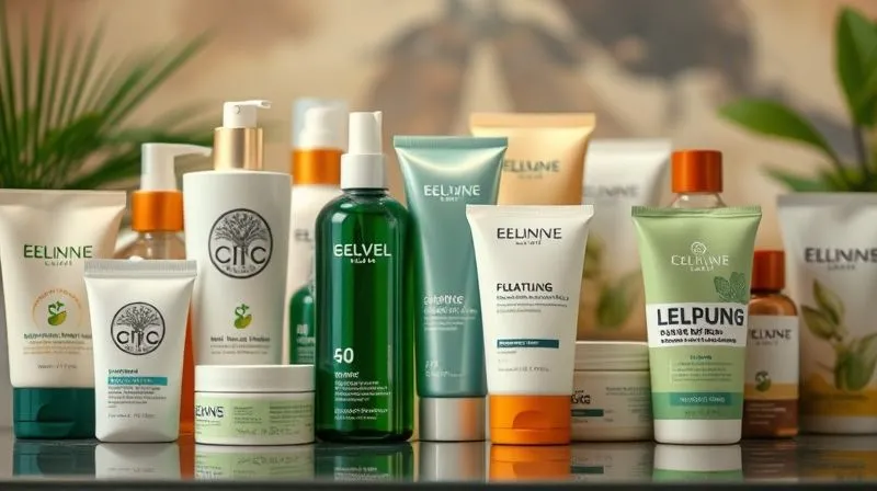 photorealistic, professional photography, 8K, cinematic lighting, sharp focus, depth of field, shot on a high-end DSLR. A collection of beauty product packaging, some with prominent, specific sustainability claims like '100% PCR' or 'FSC Certified' in sharp focus, while others with vague 'eco-friendly' or 'natural look' packaging are softly blurred in the background, illustrating the contrast between genuine and misleading claims.