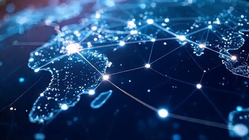 A photorealistic conceptual image of a futuristic, transparent global supply chain visualized as glowing interconnected lines and nodes on a holographic map, with a focus on a specific gemstone's journey. Data points and ethical markers illuminate the path. Soft, ethereal lighting, sharp focus on the holographic display, depth of field, 8K hyper-detailed, shot on a high-end DSLR, conveying innovation and clarity.