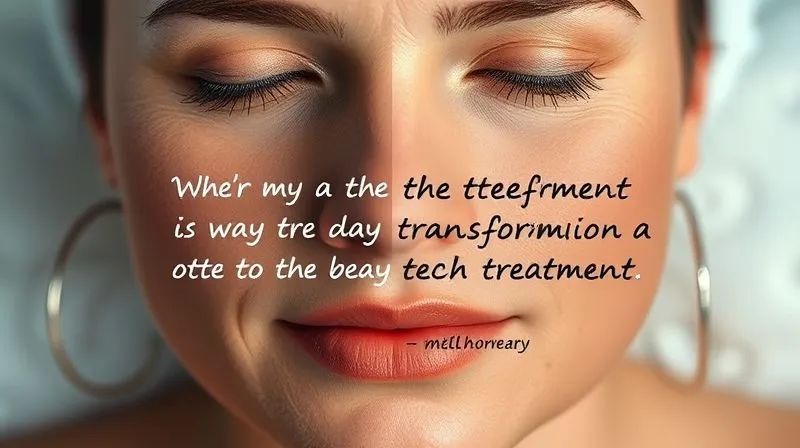 photorealistic, professional photography, 8K, cinematic lighting, sharp focus, depth of field, shot on a high-end DSLR, a split-screen displaying a compelling 'before and after' image of a client's skin transformation due to a beauty tech treatment, accompanied by a genuine, handwritten testimonial overlayed digitally. The lighting is soft and flattering, highlighting the positive change, with a subtle clinic logo in the corner.