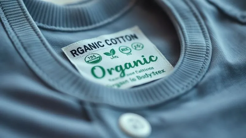 A photorealistic, professional photography, 8K close-up of a toddler's organic cotton bodysuit label, highlighting certifications like GOTS or Oeko-Tex, with a gentle, diffused light, sharp focus on the label text, depth of field blurring the fabric texture.