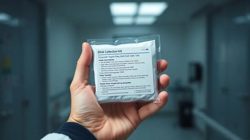 A photorealistic image showing a person's hand holding a sealed, sterile DNA collection kit with clear, simple instructions, in a well-lit, clean environment, emphasizing ease of use and trustworthiness, professional photography, 8K, cinematic lighting, sharp focus, depth of field, shot on a high-end DSLR.
