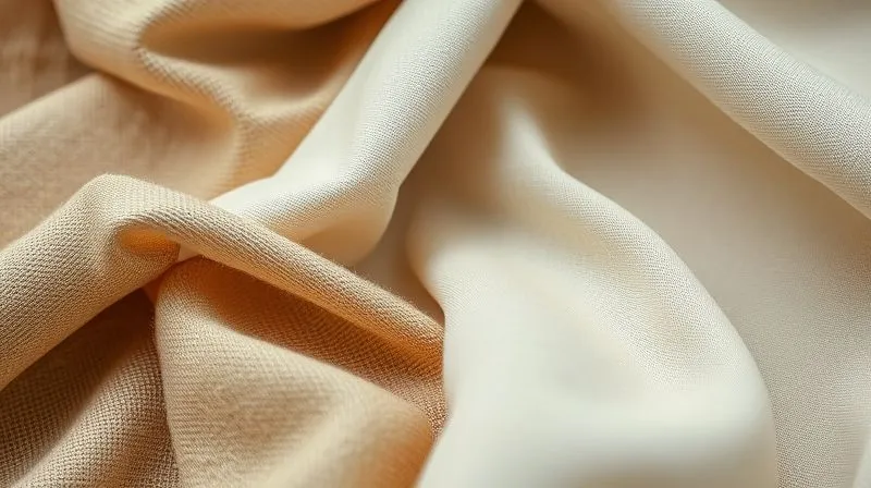 A photorealistic close-up of a diverse array of sustainable fabrics elegantly draped, showcasing textures of organic cotton, rough hemp, smooth Tencel, and subtly shimmering recycled polyester, all in natural, earthy tones. The fabrics are arranged artfully, with soft, directional lighting highlighting their individual qualities. Professional photography, 8K, cinematic lighting, sharp focus, depth of field, shot on a high-end DSLR.