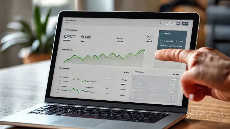 A photorealistic, professional photography, 8K, cinematic lighting, sharp focus, depth of field, shot on a high-end DSLR image of a clean, modern website analytics dashboard on a laptop screen, displaying graphs for 'Page Views by Category', 'Bounce Rate', and 'Traffic Sources'. The categories show a balanced growth across 'Fashion' and new 'Lifestyle' sections, with green upward trend arrows. A hand points to a section showing keyword performance for new lifestyle topics.