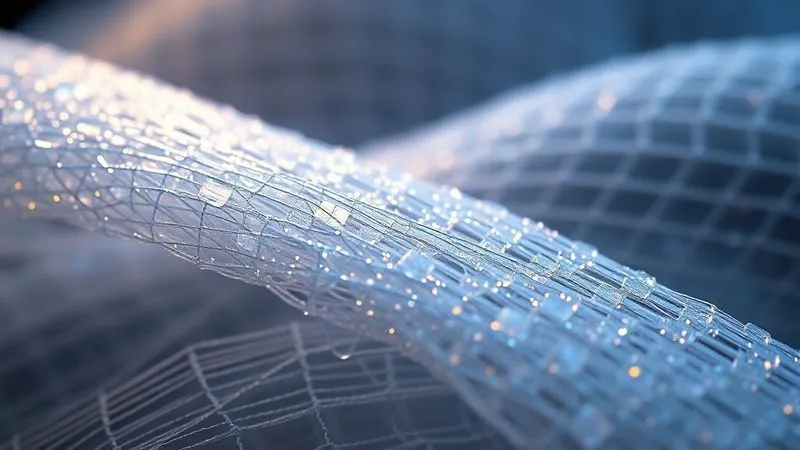 A photorealistic close-up of advanced textile fibers, intricately woven, with nanoscale structures visible as a subtle, iridescent sheen, symbolizing cutting-edge material science. 8K, cinematic lighting, sharp focus, depth of field, shot on a high-end DSLR.