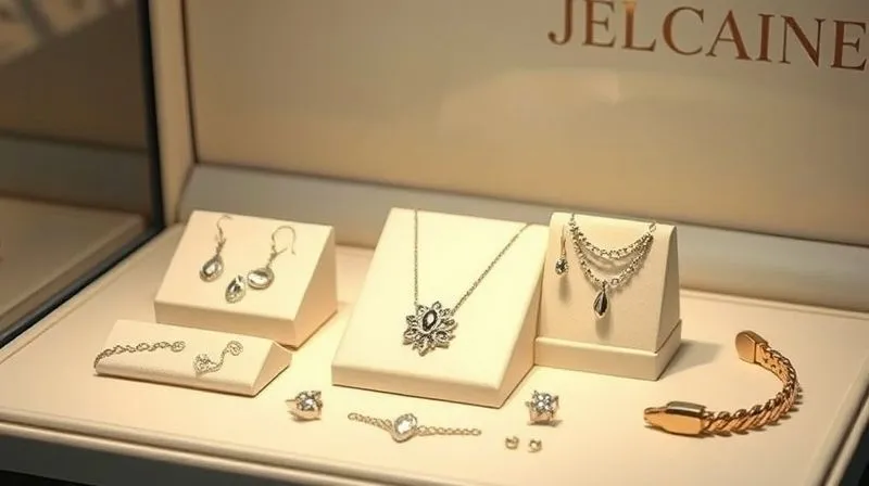 A photorealistic, elegant display of a unique, signature jewelry collection, timeless in design, contrasted subtly with a small, trendy accessory. The lighting is soft and luxurious, highlighting craftsmanship and brand identity. Professional photography, 8K, cinematic lighting, sharp focus, depth of field, shot on a high-end DSLR.