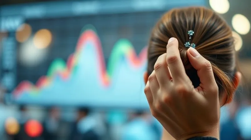 photorealistic, professional photography, 8K, cinematic lighting, sharp focus, depth of field, shot on a high-end DSLR, a hand adjusting a delicate hair accessory, with a blurred background showing a dynamic, shifting graph of market trends, symbolizing adaptability and strategic pivoting in a volatile fashion market