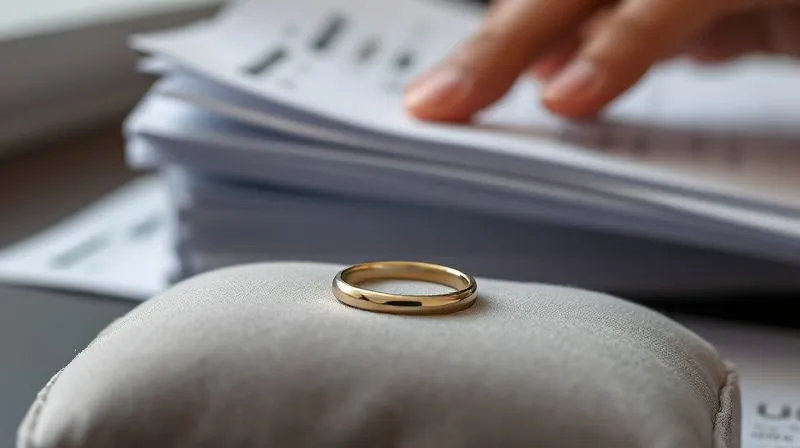 A photorealistic image of a delicate, finished custom ring resting on a velvet cushion in the foreground, in sharp focus. In the background, a hand is gently pushing back a stack of additional, unrelated design sketches and notes, symbolizing effective management of scope creep and adherence to the original project. Cinematic lighting, depth of field, 8K, shot on a high-end DSLR, professional photography.