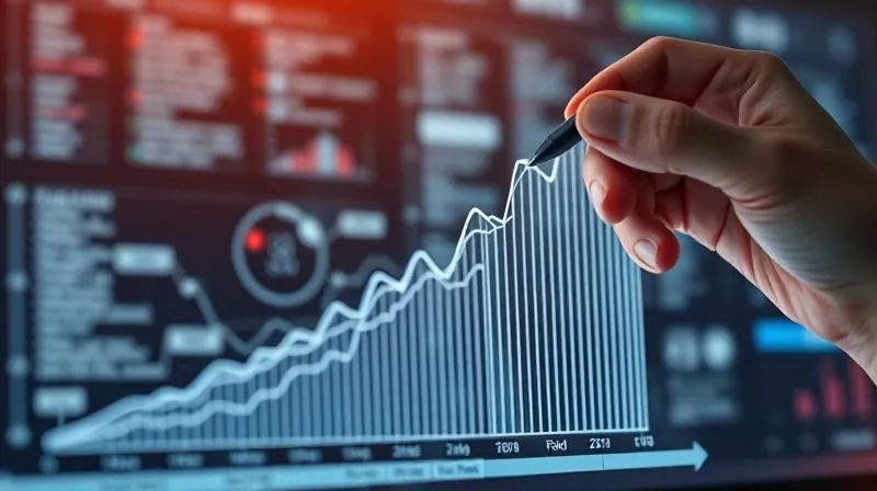 A photorealistic, professional photography, 8K, cinematic lighting, sharp focus, depth of field, shot on a high-end DSLR, depicting a complex, translucent 3D graph with multiple rising lines, each representing a different search query, against a backdrop of a blurred digital interface. A hand with a stylus is pointing to a particularly steep, though still small, upward trajectory. The mood is analytical and discovery-oriented.