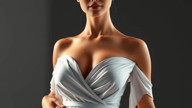 A photorealistic 3D rendering of a highly detailed, personalized female avatar trying on a virtual dress, with realistic fabric draping and shadows. The avatar's body shape is unique and detailed, not generic. Cinematic lighting, sharp focus on the garment and avatar, depth of field. 8K hyper-detailed.