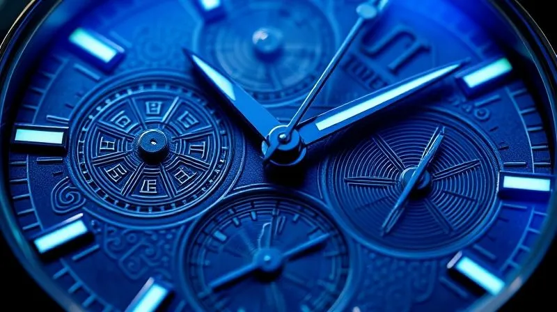 A photorealistic close-up of a luxury watch dial, showcasing intricate guilloché patterns and perfectly applied luminous markers, with a subtle, almost invisible, scratch-resistant coating shimmering on the sapphire crystal. Cinematic lighting, sharp focus, depth of field, 8K hyper-detailed, professional photography, shot on a high-end DSLR.
