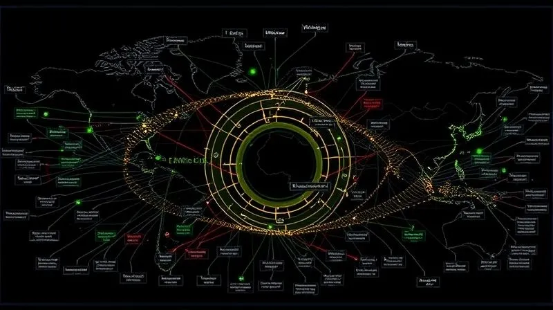 A complex, interconnected diagram illustrating a global supply chain for luxury jewelry, with various nodes representing mines, cutters, refiners, and workshops. Lines connect them, some highlighted in green for 'ethical' and red for 'high risk'. Photorealistic, professional photography, 8K, cinematic lighting, sharp focus on the central diagram, depth of field, shot on a high-end DSLR.