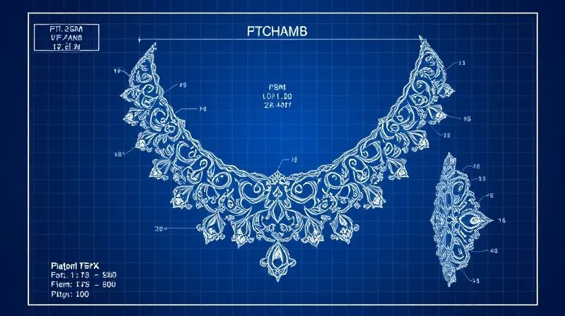 A photorealistic, highly detailed technical drawing of a unique, ornate jewelry design, similar to a patent illustration, with multiple views (front, side, top, isometric) on a blueprint-style background. Precision lines, faint grid, professional photography, 8K, cinematic lighting, sharp focus, depth of field.