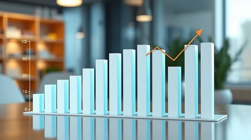 A photorealistic 3D bar chart showing declining inventory levels over time, with a superimposed line graph illustrating strategic price adjustments. The chart is clean, modern, and professional, bathed in soft, analytical lighting. Sharp focus on the data visualization, depth of field blurring a contemporary office background. 8K hyper-detailed, professional photography, shot on a high-end DSLR.