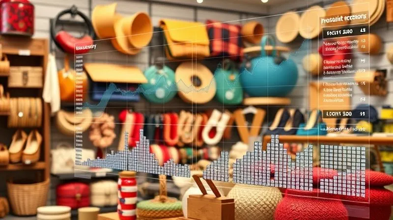 photorealistic, professional photography, 8K, cinematic lighting, sharp focus, depth of field, shot on a high-end DSLR. A retail display showing vibrant seasonal accessories, with a digital overlay of real-time sales data charts and graphs, indicating proactive inventory monitoring and strategic adjustments. The scene is dynamic and forward-thinking, emphasizing data-driven decisions.