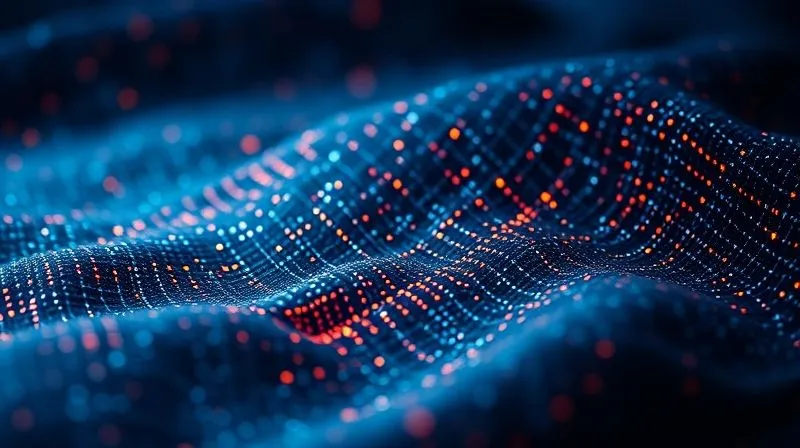 photorealistic, professional photography, 8K, cinematic lighting, sharp focus, depth of field shot on a high-end DSLR of a shimmering, intricate digital pattern overlaid onto a piece of high-end fabric, representing blockchain security and digital authentication, with subtle glowing lines connecting elements.
