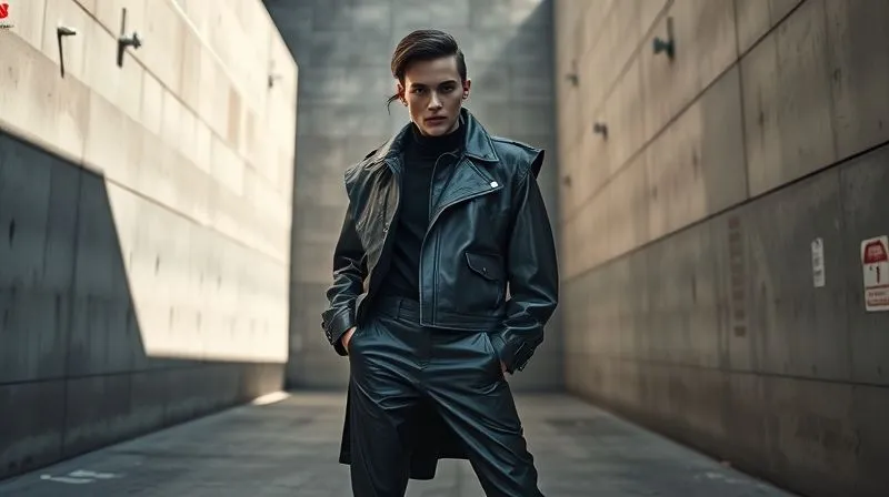 A fashion model wearing an avant-garde, sculptural outfit made of unconventional materials, confidently posing in an unexpected, minimalist urban environment with stark concrete walls and dramatic shadows. The styling creates a striking contrast with the setting, photorealistic, professional photography, 8K, cinematic lighting, sharp focus on the model, depth of field blurring the background, shot on a high-end DSLR.