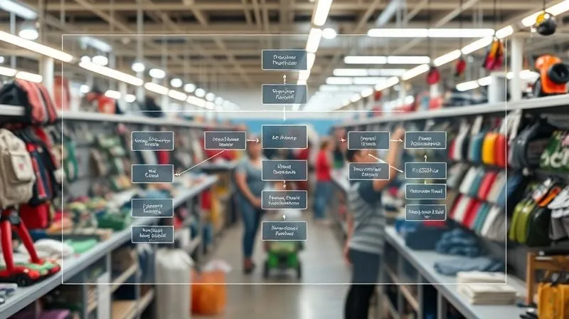 A photorealistic image of a detailed flowchart on a transparent screen, overlaid on a backdrop of a bustling kids' accessory factory, with subtle indications of potential disruptions (e.g., a tiny, distant storm cloud). The flowchart highlights decision points and alternative pathways for risk management. Professional photography, 8K, cinematic lighting, sharp focus, depth of field, shot on a high-end DSLR.