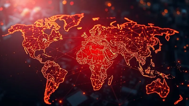 Photorealistic image of a complex global supply chain visualized as interconnected glowing lines over a world map, focusing on a textile factory, 8K, cinematic lighting, sharp focus, depth of field, shot on a high-end DSLR.