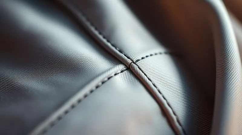 A photorealistic, professional photography, 8K, cinematic lighting, sharp focus, depth of field, shot on a high-end DSLR, of a close-up on an intricate, unconventional seam on a haute couture garment, showing precision. The seam is almost invisible, suggesting advanced bonding or laser-welding techniques, with a subtle play of light on the fabric texture, emphasizing precision and innovation.