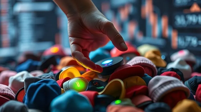 A photorealistic image of a hand delicately sifting through a pile of colorful, diverse hats, with some hats glowing faintly, representing 'signals,' while others appear dull, representing 'noise.' The background is a blurred, futuristic data interface. Cinematic lighting, sharp focus on the hand and hats, depth of field, 8K hyper-detailed, shot on a high-end DSLR.