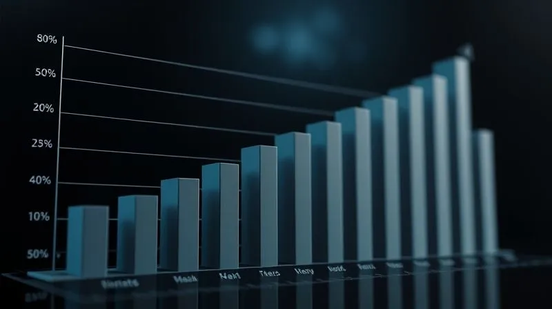 A photorealistic 3D bar chart showing a sharp upward trend in consumer search interest for 'oversized heavyweight hoodies' over the last 12 months, with subtle lines indicating social media mentions, cinematic lighting, sharp focus, depth of field, 8K hyper-detailed.
