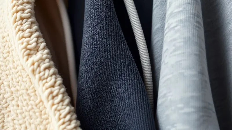 A photorealistic close-up of three distinct hoodie fabric textures: one showing a plush, heavyweight brushed fleece, another a crisp, structured French terry, and a third a subtly distressed, vintage-washed cotton. Cinematic lighting highlights the tactile details, sharp focus, depth of field, 8K hyper-detailed.