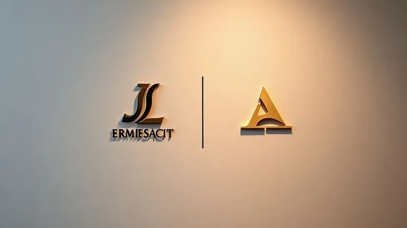 A photorealistic, professional photography shot of two distinct luxury brand logos subtly merging and interacting on a minimalist, textured backdrop, symbolizing a strategic collaboration. The logos are elegant and distinct, with soft, cinematic lighting highlighting their premium quality. 8K hyper-detailed, sharp focus, depth of field, shot on a high-end DSLR.