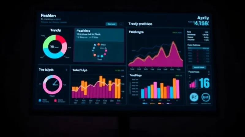 Photorealistic, professional photography, 8K, cinematic lighting, sharp focus, depth of field, shot on a high-end DSLR. A modern, minimalist dashboard displaying real-time social media sentiment analysis and trend prediction graphs for fashion, with holographic elements and data points illuminating key insights. The screen is in a sleek, dimly lit studio environment.