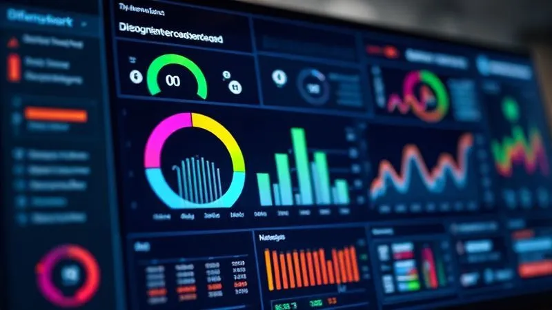 A photorealistic, professional photography shot of a sleek, modern data dashboard displaying various creative campaign metrics, including 'Originality Score,' 'Emotional Resonance Index,' and 'Audience Engagement Heatmap.' The dashboard is vibrant and interactive, with sharp focus on a glowing 'Originality Score' bar, suggesting successful differentiation. 8K, cinematic lighting, depth of field.