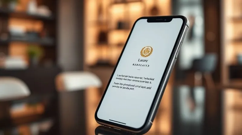 A photorealistic image of a sleek, minimalist smartphone screen displaying a personalized, elegantly crafted email with a luxury brand logo, emphasizing exclusivity and direct communication. The background shows a softly blurred, sophisticated office or boutique setting. Professional photography, 8K, cinematic lighting, sharp focus on the screen, depth of field, shot on a high-end DSLR.