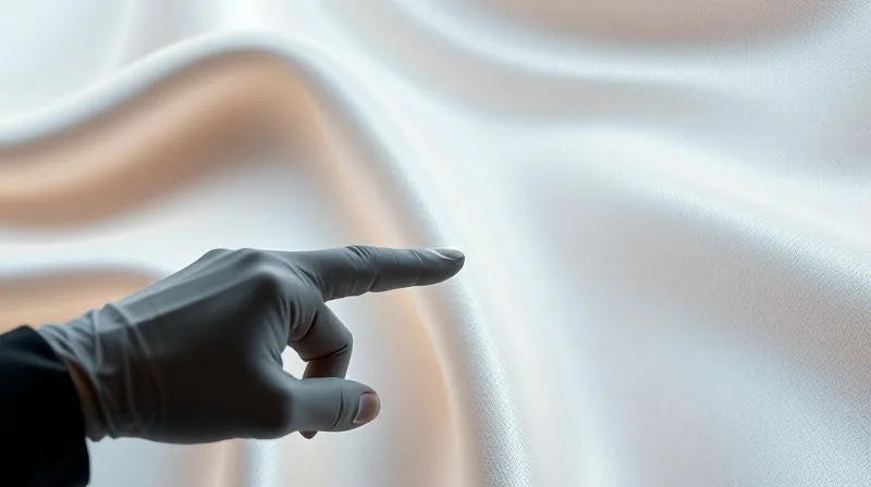 photorealistic, professional photography, 8K, cinematic lighting, sharp focus, depth of field, shot on a high-end DSLR, a sleek, minimalist digital interface displaying a high-resolution, shimmering fabric swatch, with a subtle, elegant animation that suggests texture and movement, a single gloved hand gently hovering over a virtual 'touch' icon, symbolizing an immersive digital luxury experience.