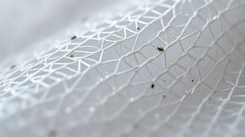 A highly magnified, photorealistic image of a responsive textile fiber showing micro-damage and chemical residue, with subtle light diffraction. Cinematic lighting highlights the delicate structure, sharp focus on the damaged areas. 8K hyper-detailed. Shot on a high-end DSLR.