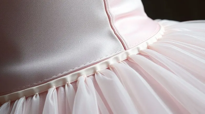 A detailed photorealistic close-up of a reinforced seam on a ballet costume, showing strong, even stitching and a subtle underlying reinforcement layer. The fabric appears durable yet flexible, with subtle light reflecting off the strong threads. Professional photography, 8K, cinematic lighting, sharp focus, depth of field, shot on a high-end DSLR.