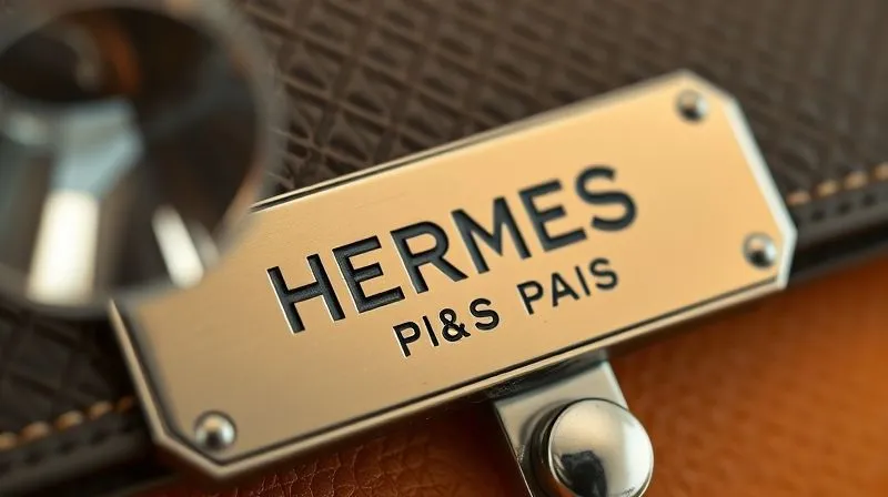 photorealistic, professional photography, 8K, cinematic lighting, sharp focus, depth of field, shot on a high-end DSLR. A macro close-up shot of the 'HERMÈS PARIS' engraving on a vintage Birkin bag's palladium pontet. The letters are sharp, deep, and evenly spaced, with subtle signs of age-appropriate patina. A jeweler's loupe is slightly visible in the corner, emphasizing careful examination.